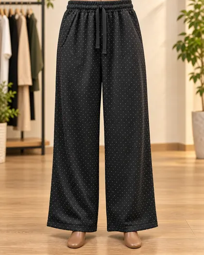 Black Dotted Wide Leg Trousers