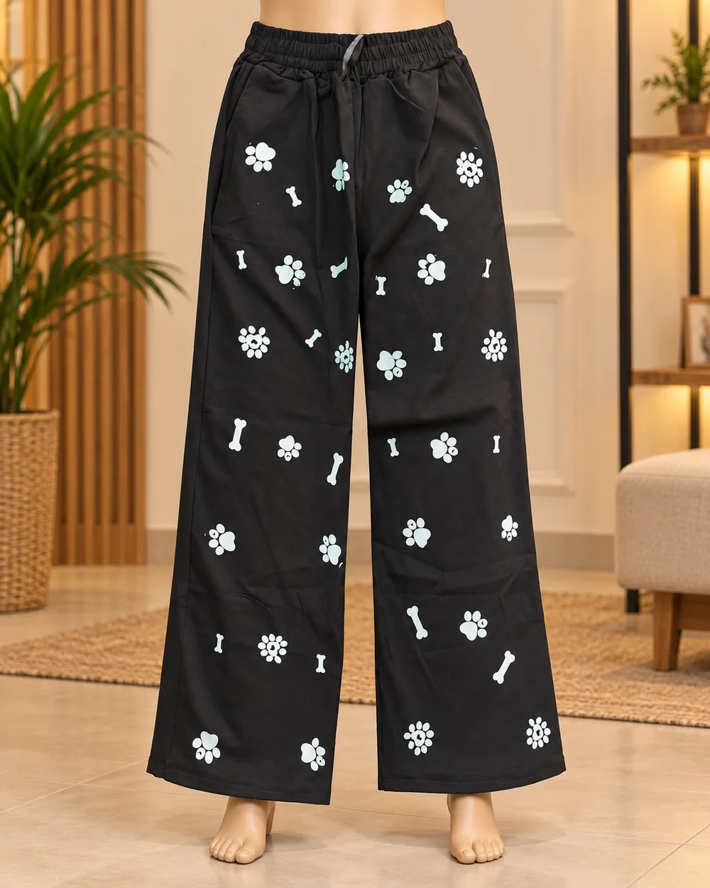 Black Paw Bone Wide Leg Trousers