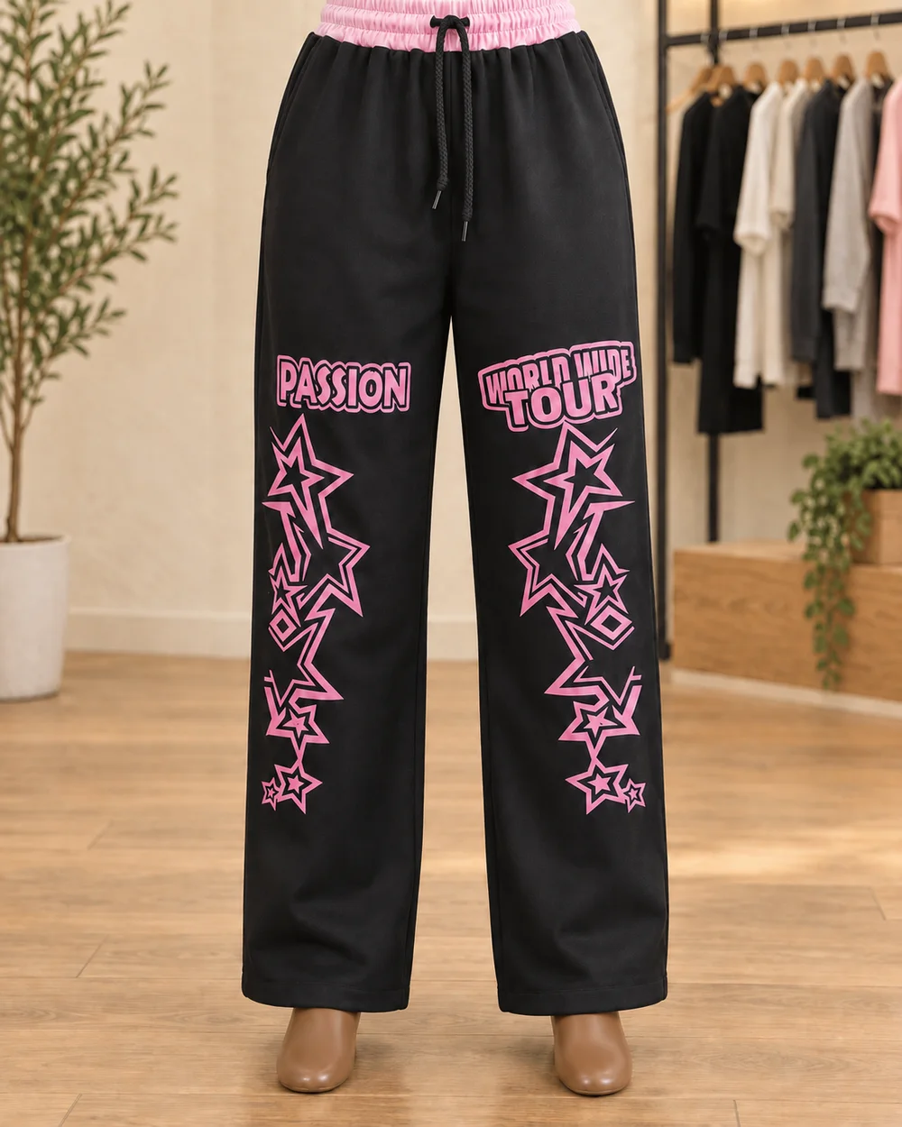 Black Pink Graphic Joggers