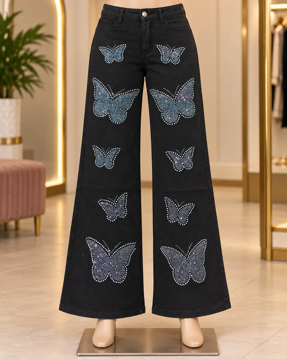 Black Rhinestone Butterfly Jeans