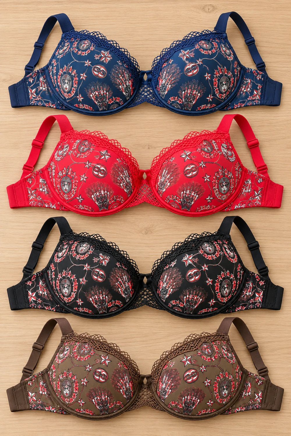 Graphic Print Lace Edge Bra colour selection