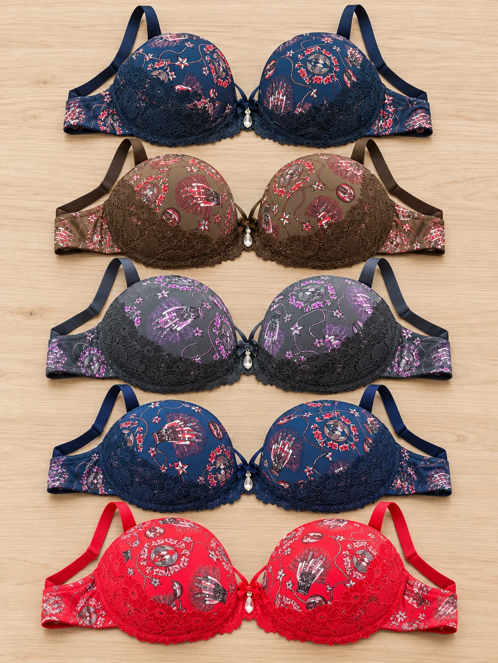 Graphic Print Lace Overlay Bra colour selection