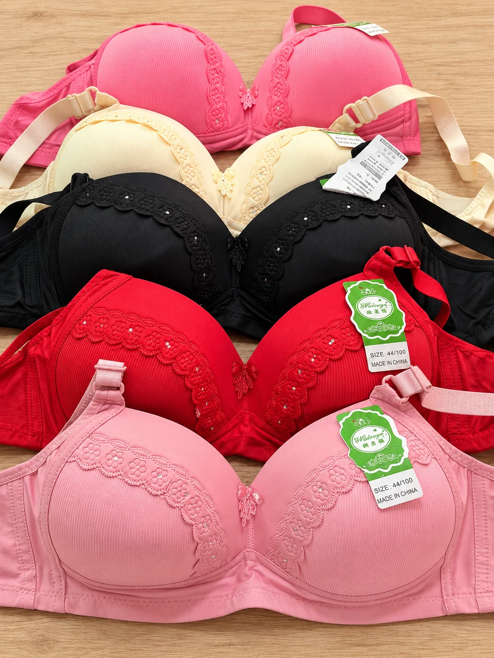 Ribbed Lace Trim Bra colour selection