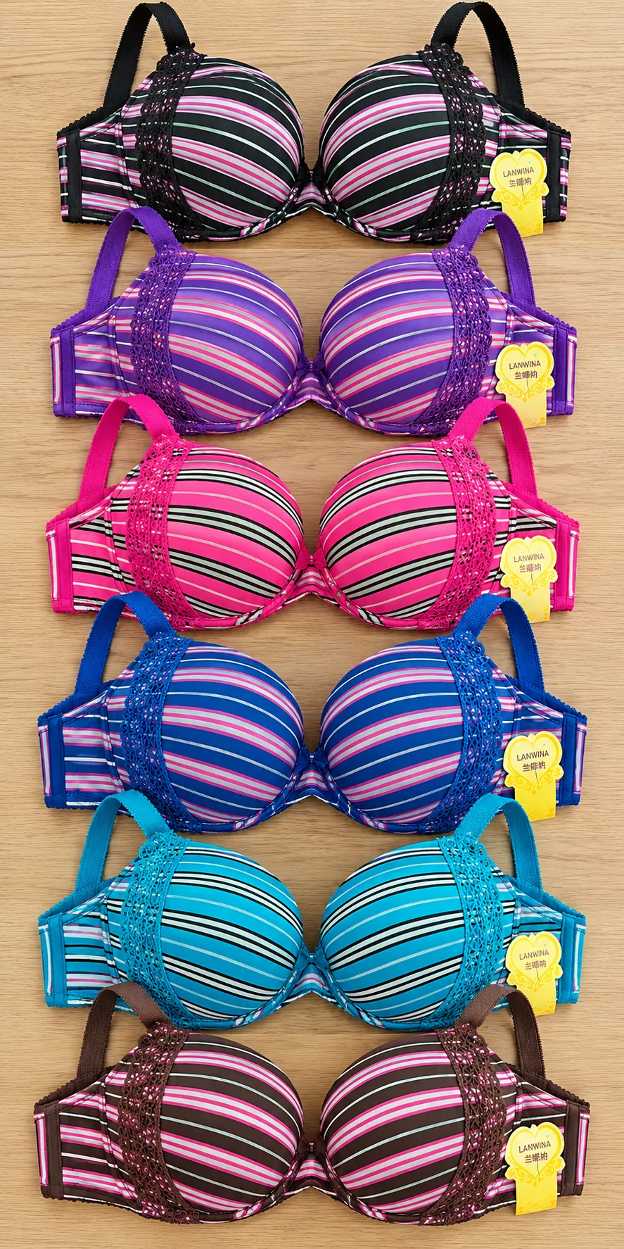 Striped Lace Trim Bra colour selection