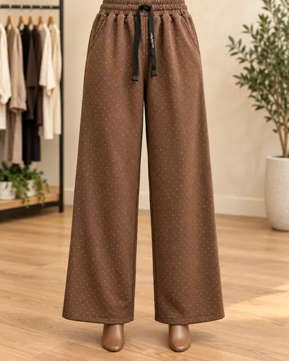 Brown Dotted Wide Leg Trousers