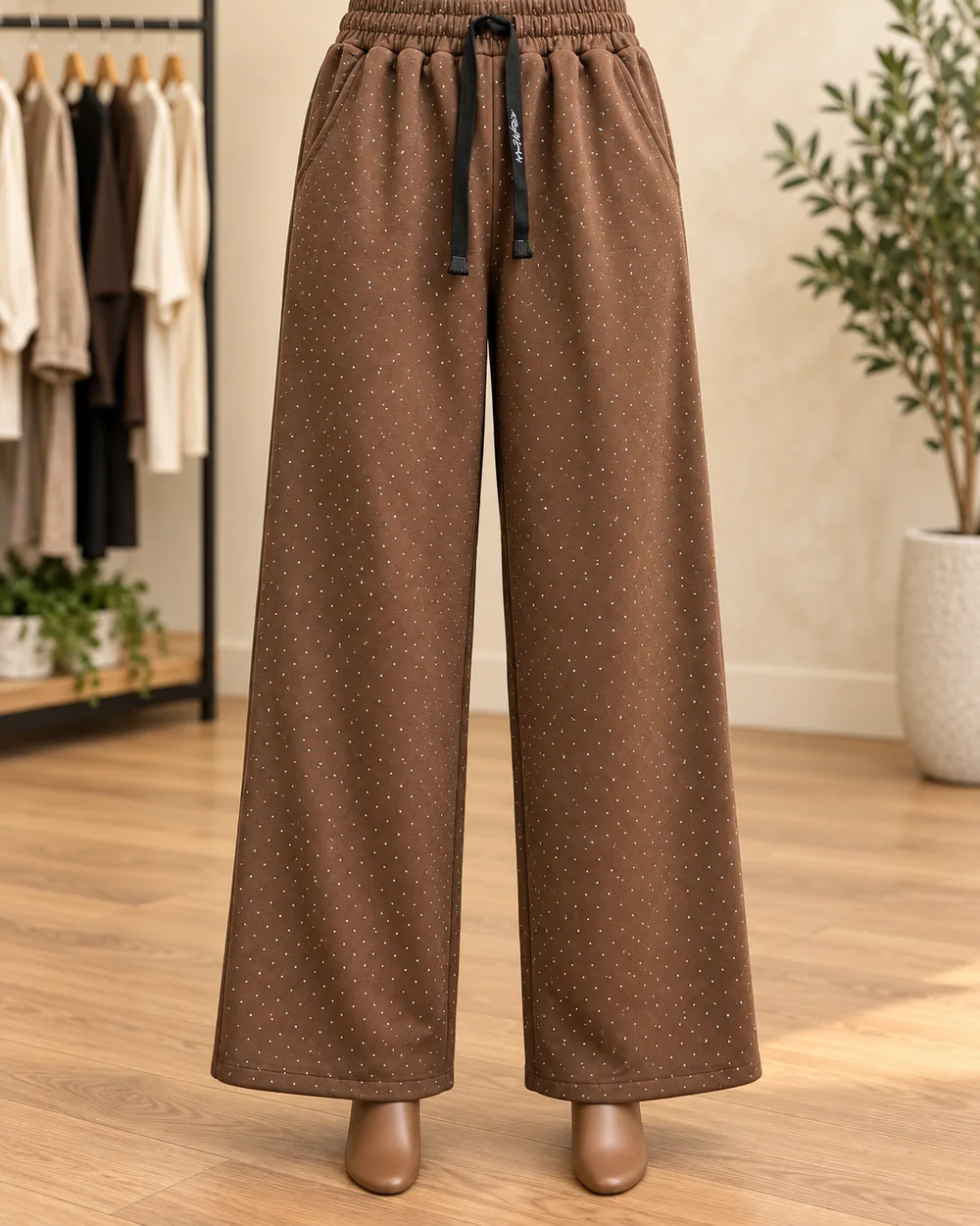 Brown Dotted Wide Leg Trousers