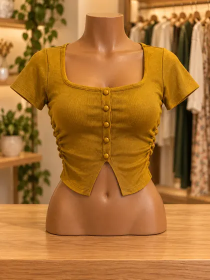 Mustard Ruched Crop Top