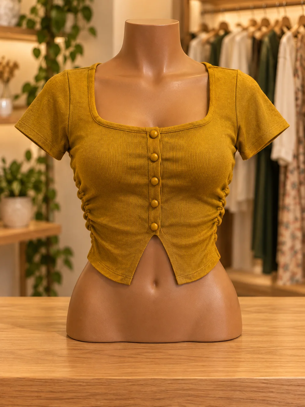 Mustard Ruched Crop Top
