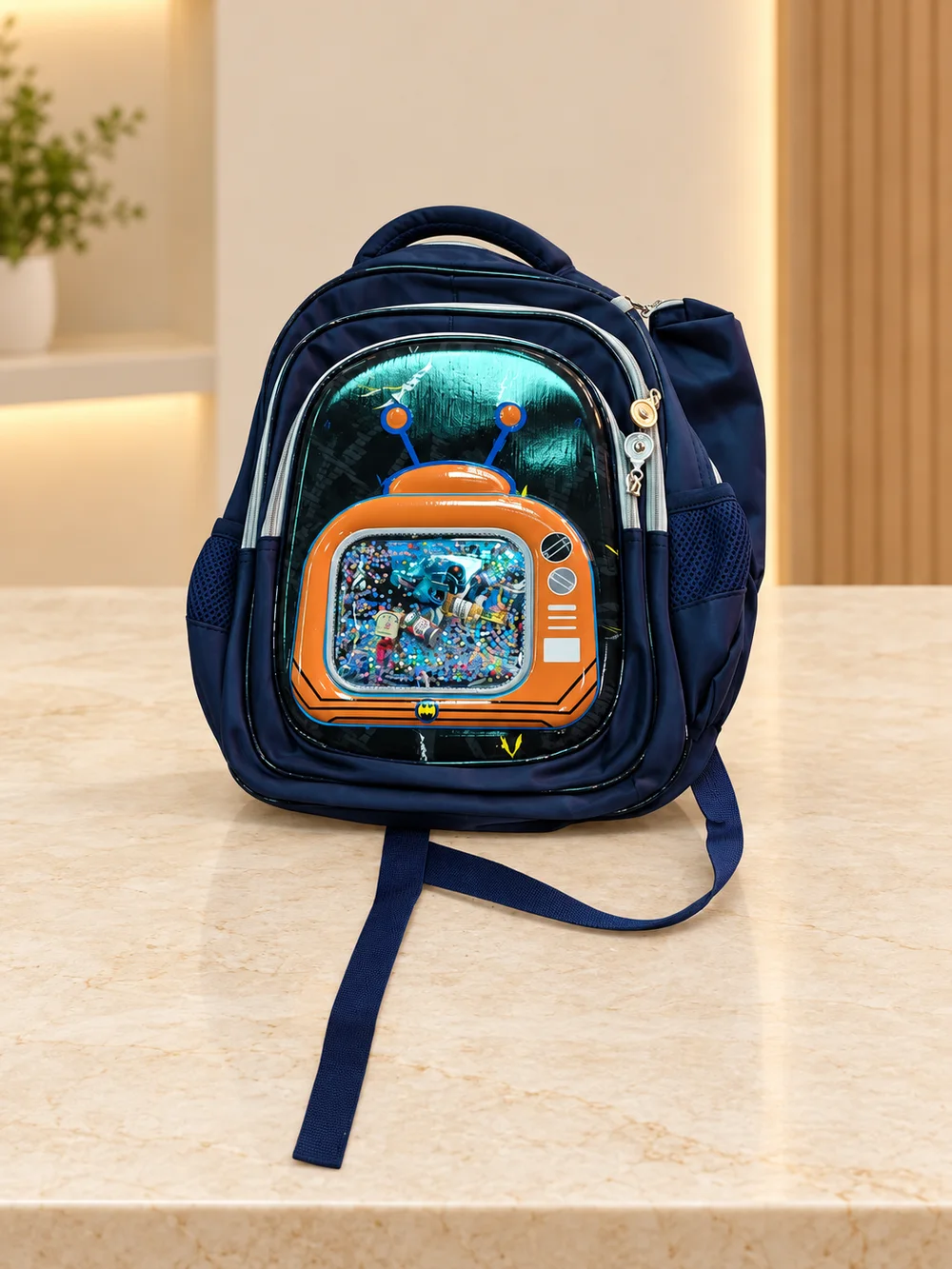 Navy & Orange Print Backpack