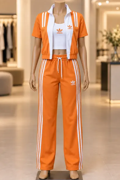 Orange White Adidas Three Piece