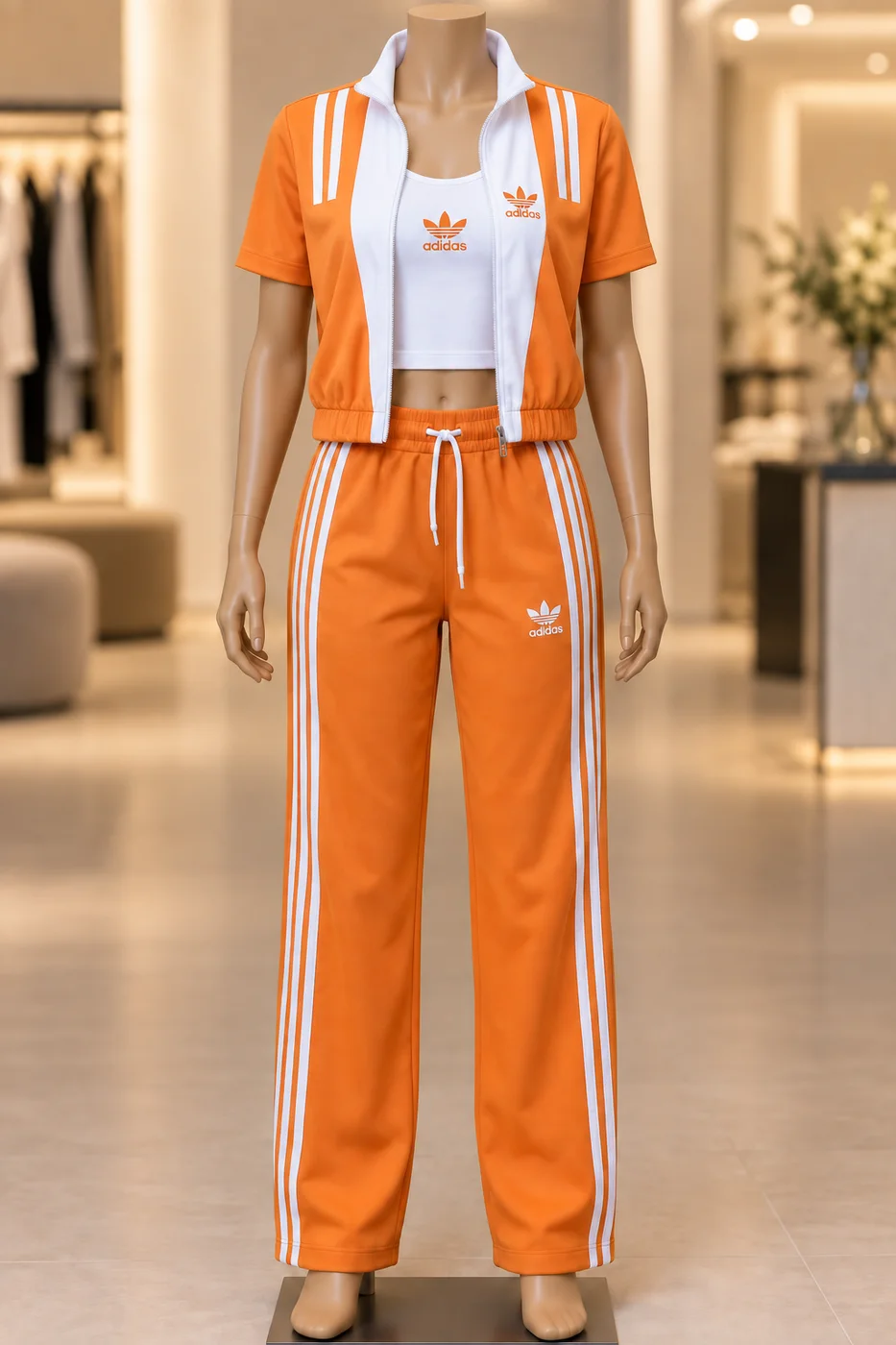 Orange White Adidas Three Piece