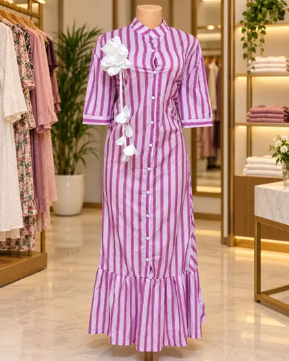 Pink Striped Flower Maxi Dress