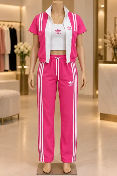 Pink White Adidas Three Piece