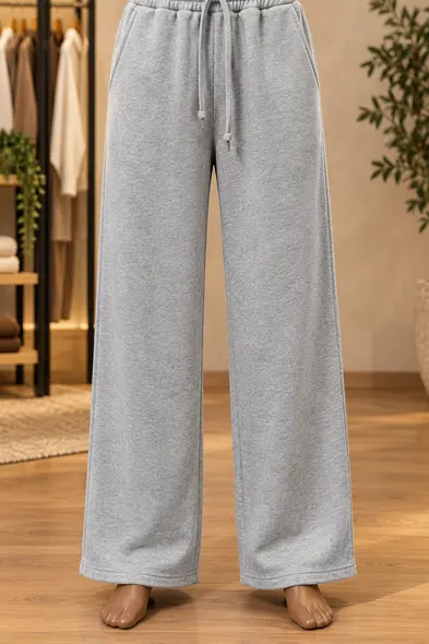 Plain Grey Wide Leg Trousers