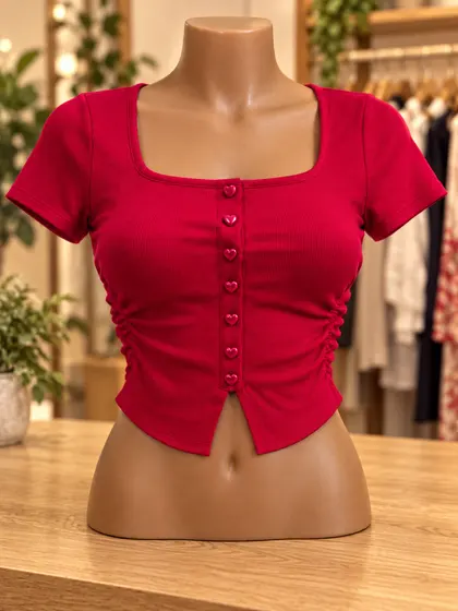 Red Ruched Crop Top