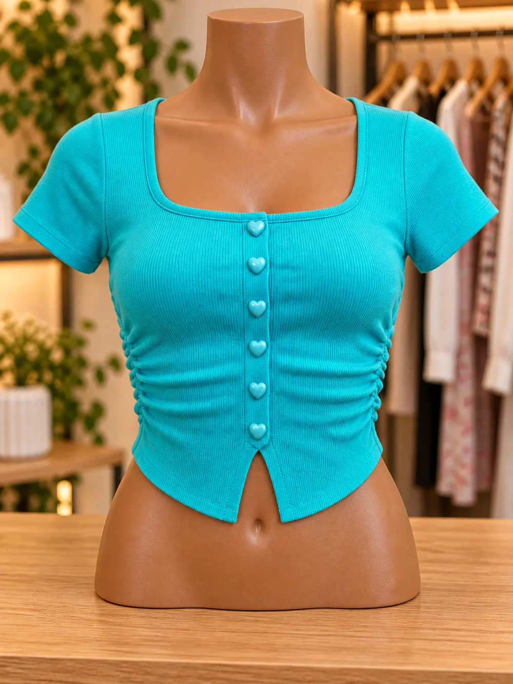 Turquoise Ruched Crop Top