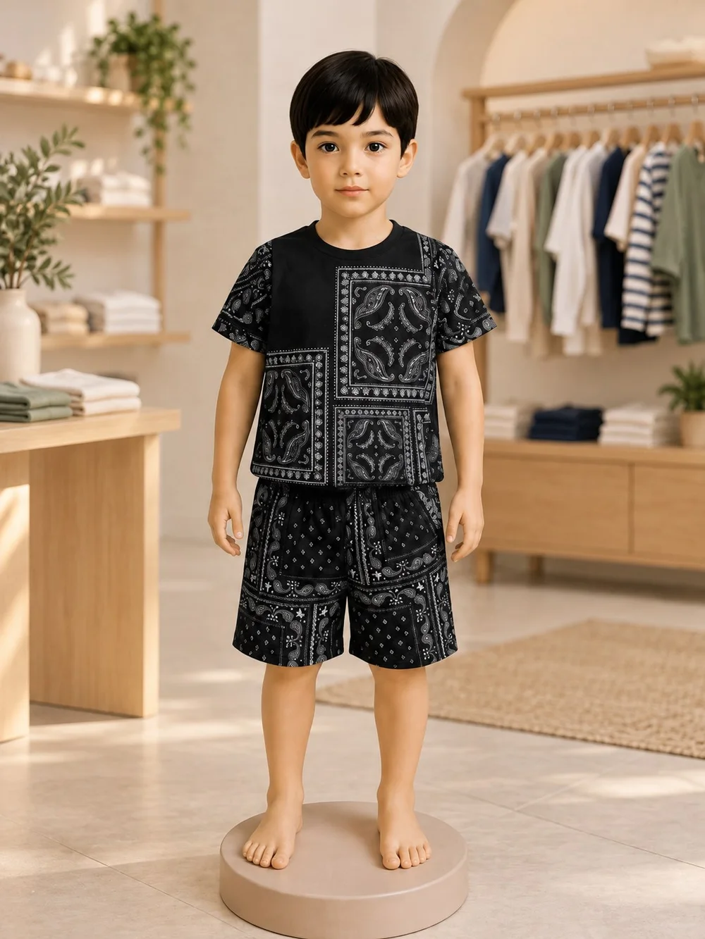 Boys Black Graphic T-Shirt & Shorts Set