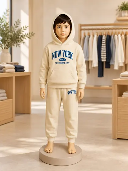 Boys Cream Hooded Tracksuit Set