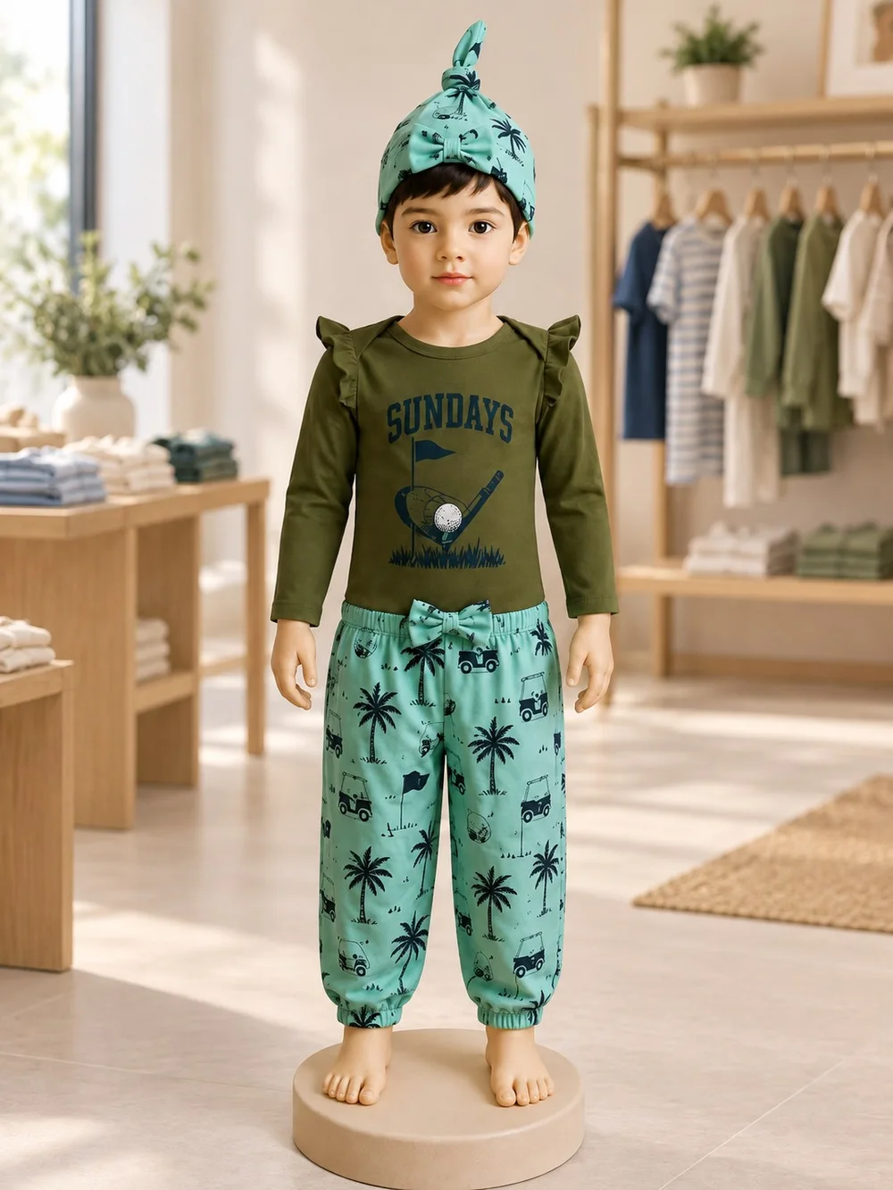 Boys Green Print Shirt & Shorts Set