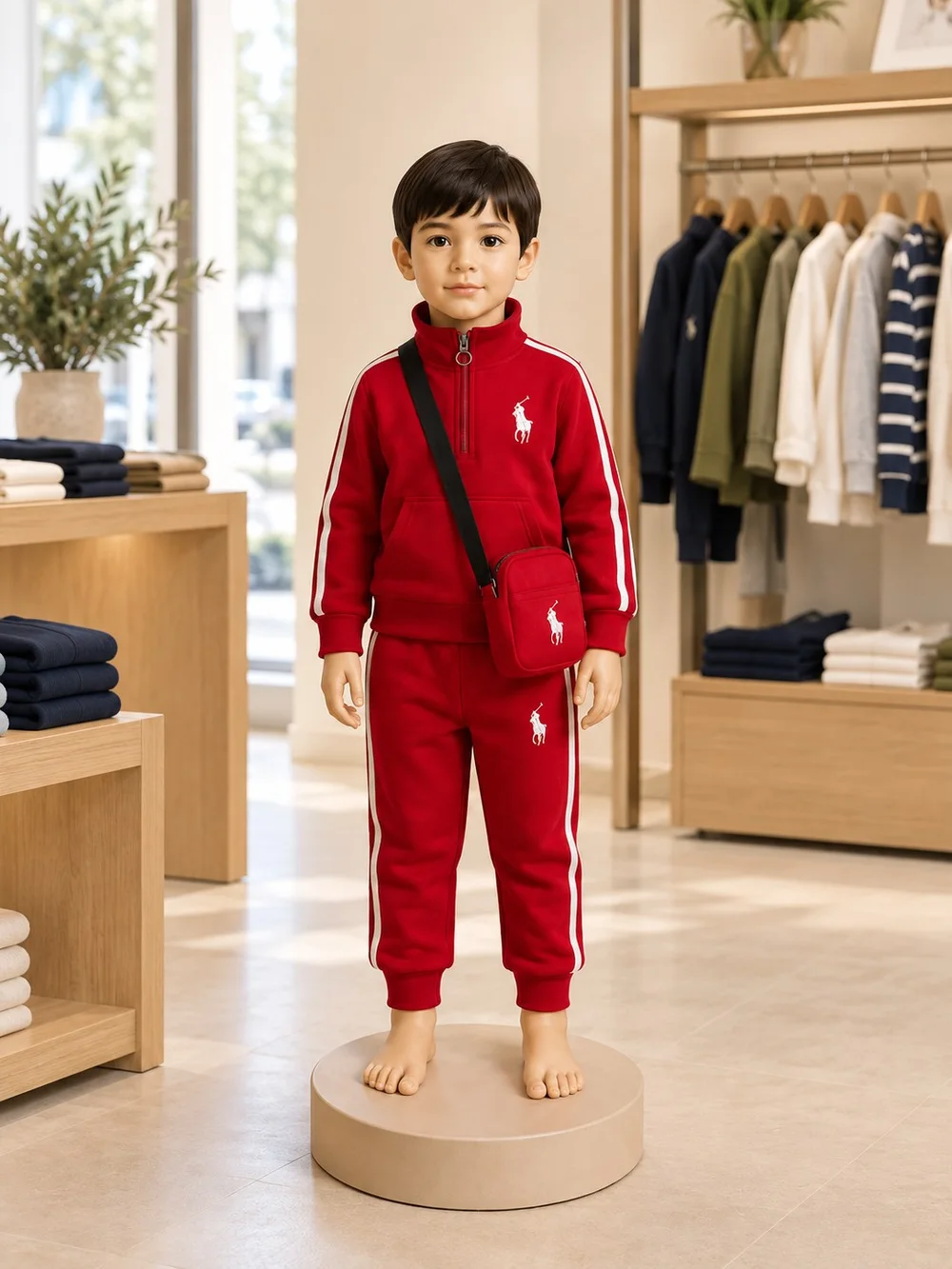 Boys Red Zip-Up Tracksuit Set — 3pc (2 tops + 1 trouser)