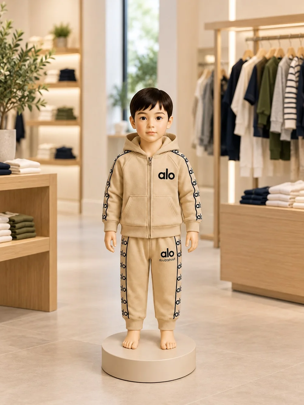 Boys White & Beige Hoodie & Trousers Set — 3pc (2 tops + 1 trouser), additional view