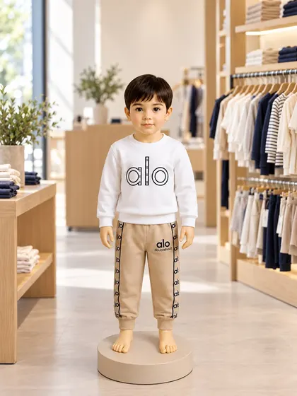 Boys White & Beige Hoodie & Trousers Set — 3pc (2 tops + 1 trouser)