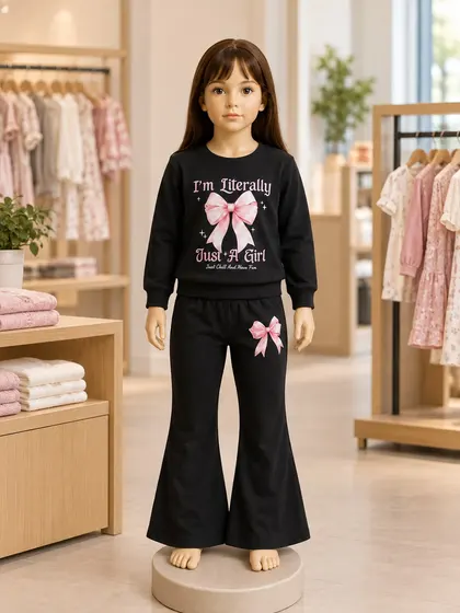 Girls Black Top & Trousers Set