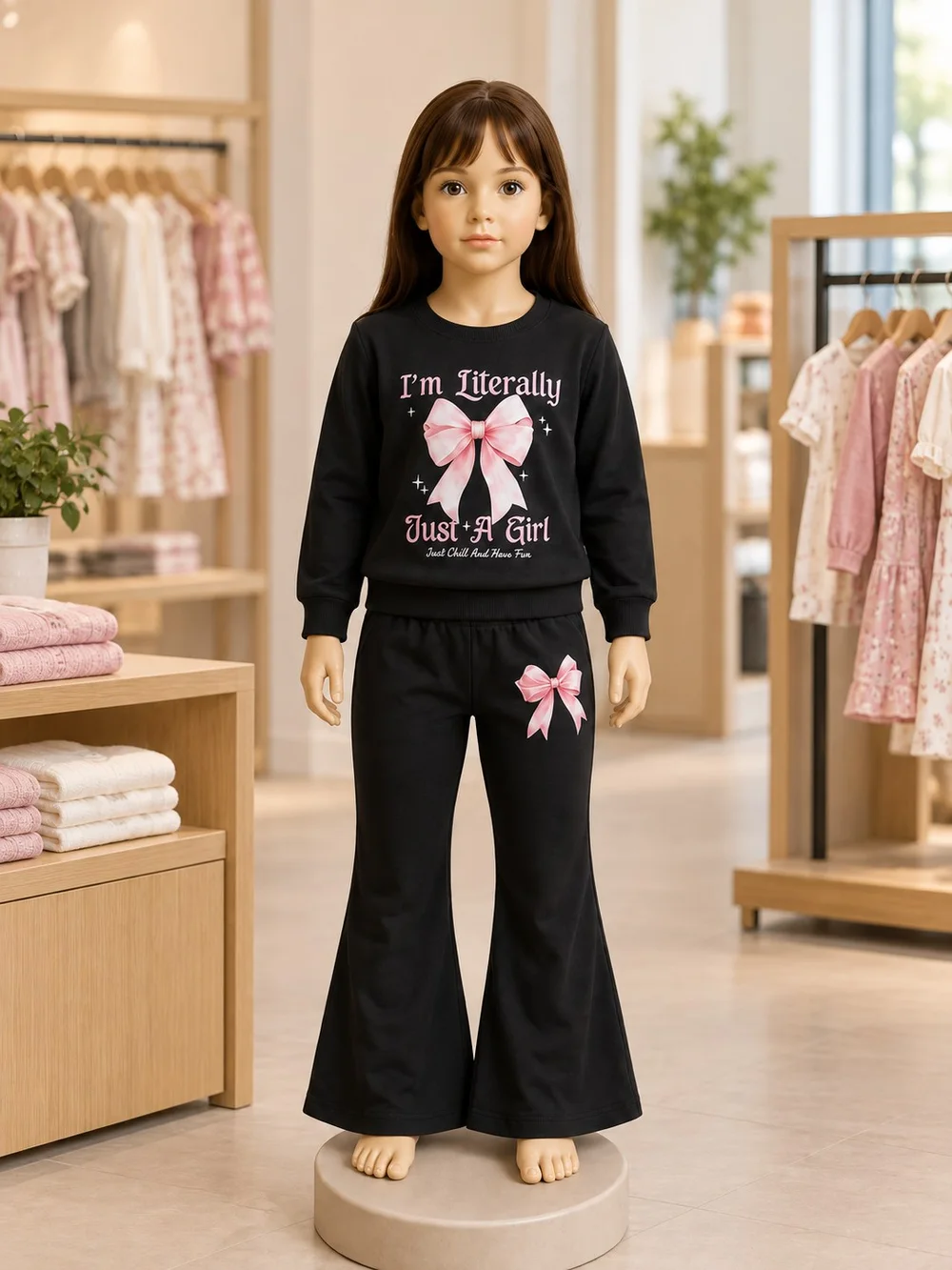 Girls Black Top & Trousers Set