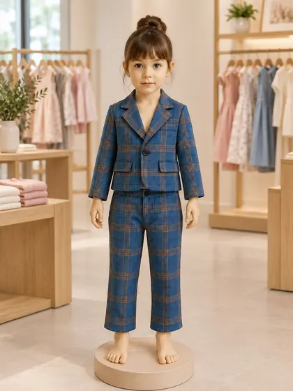 Girls Blue Plaid Suit Set