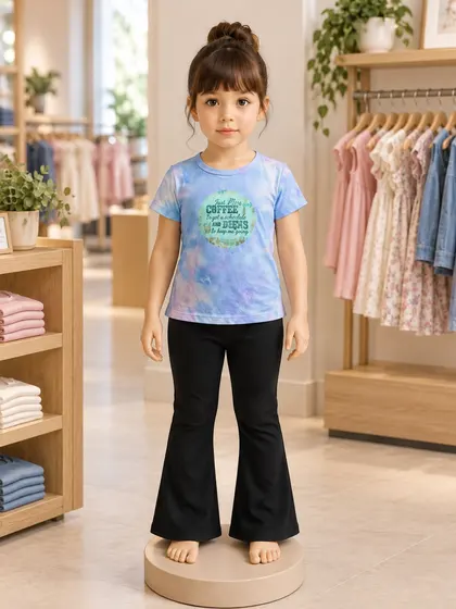 Girls Blue T-Shirt & Black Trousers Set
