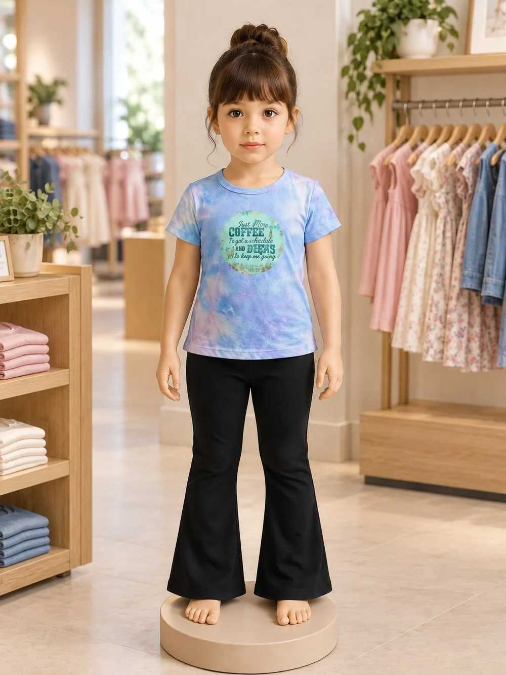 Girls Blue T-Shirt & Black Trousers Set