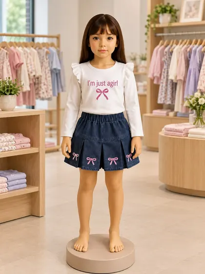 Girls Bow Print Top & Skirt Set