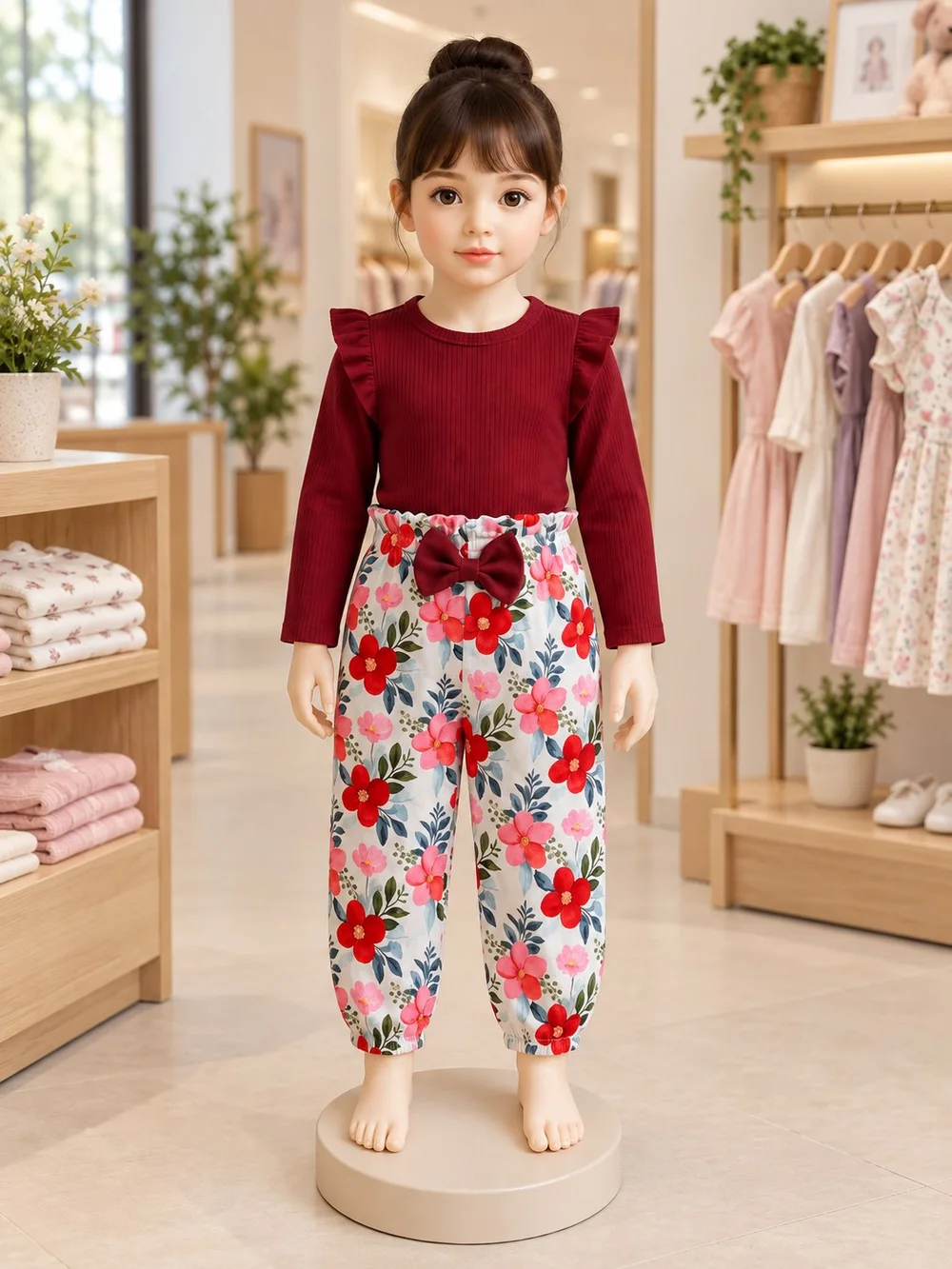 Girls Floral Top & Trousers Set