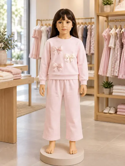 Girls Pink Floral Top & Trousers Set