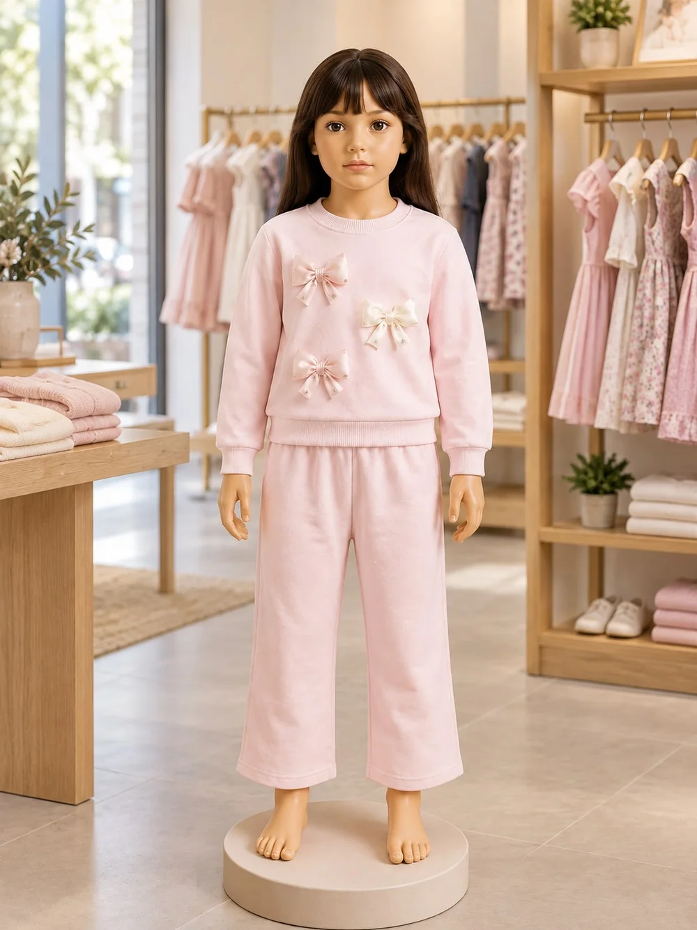Girls Pink Floral Top & Trousers Set