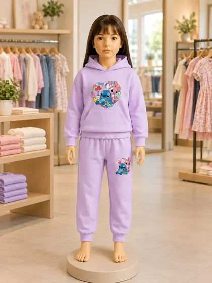 Girls Purple Floral Hoodie & Jogger Set