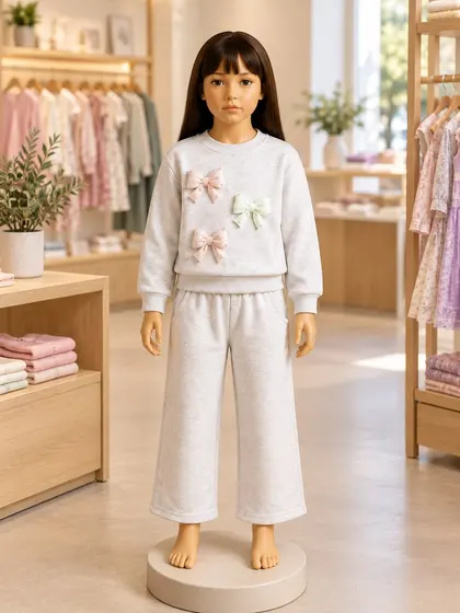 Girls White Floral Top & Trousers Set
