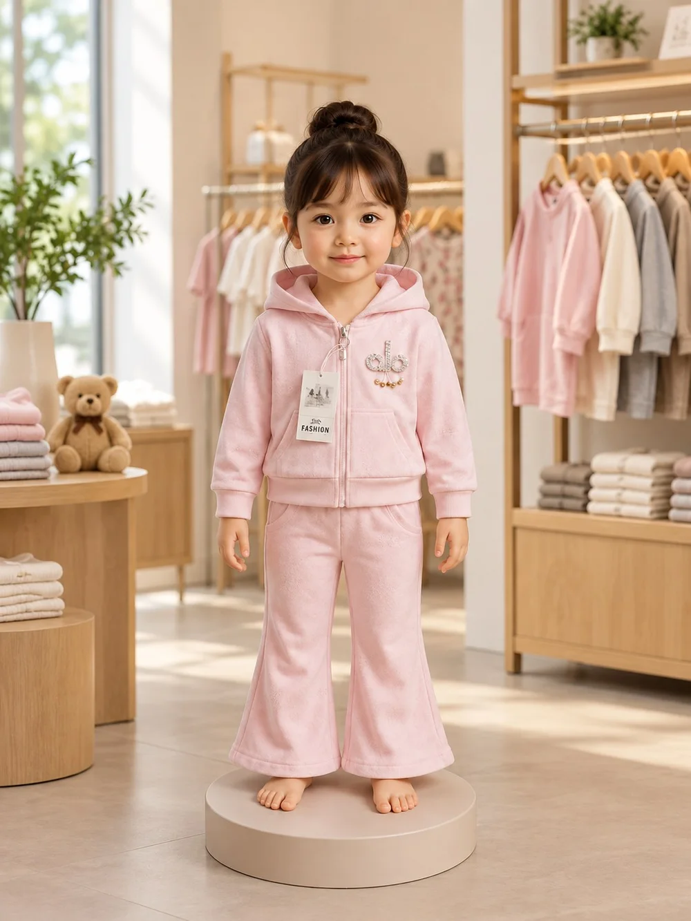 Girls White & Pink T-Shirt & Trousers Set — 3pc (2 tops + 1 trouser), additional view