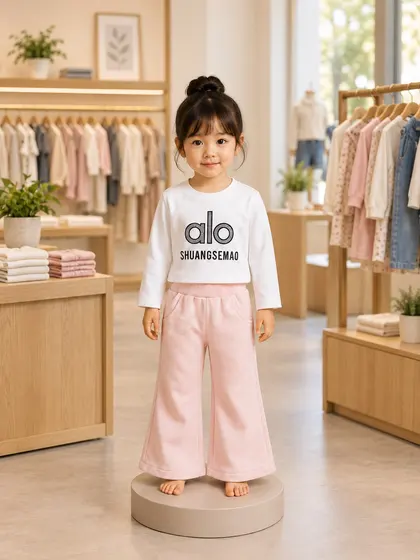 Girls White & Pink T-Shirt & Trousers Set — 3pc (2 tops + 1 trouser)