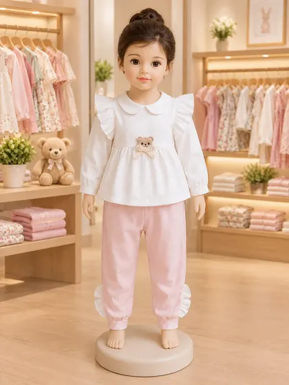 Girls White Top & Pink Trousers Set