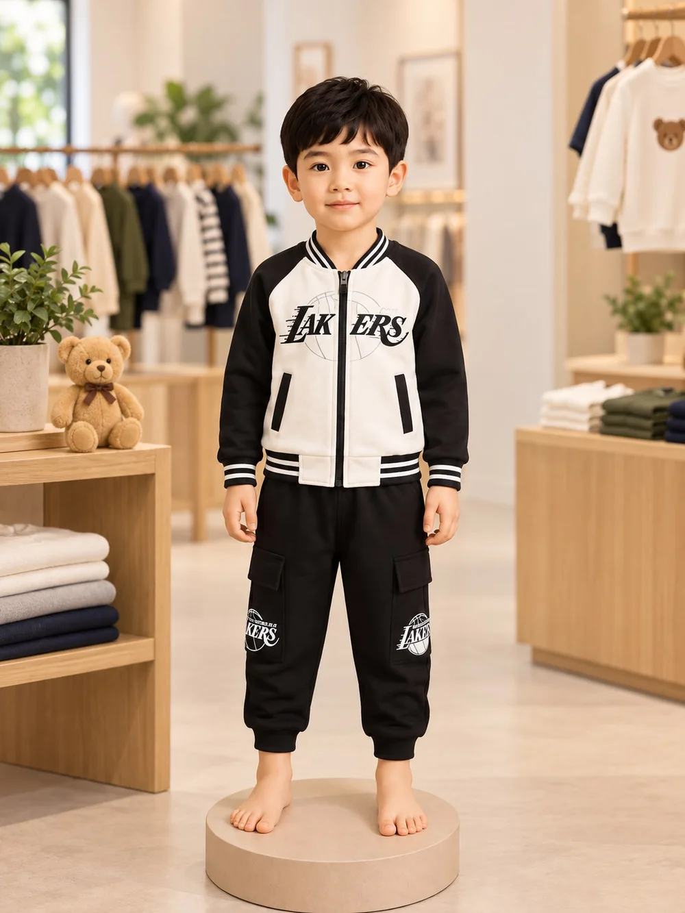 Kids White Hoodie & Black Jogger Set, additional view