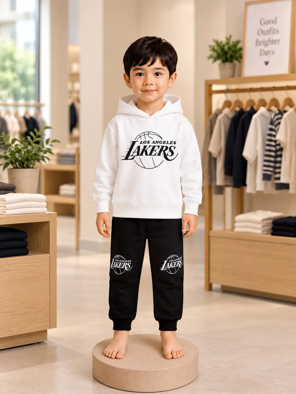Kids White Hoodie & Black Jogger Set