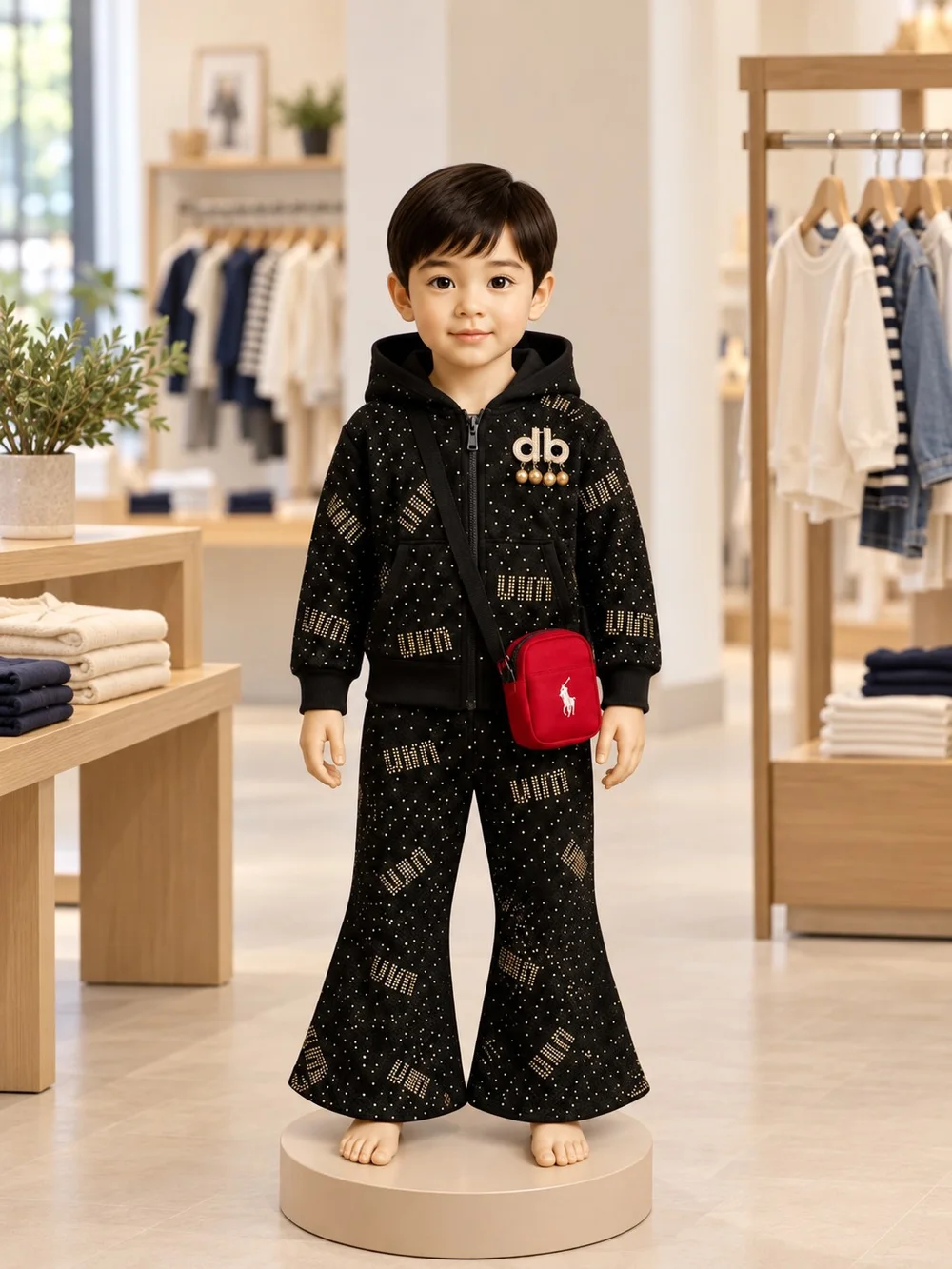 Kids White T-Shirt & Black Wide-Leg Trousers Set — 3pc (2 tops + 1 trouser), additional view