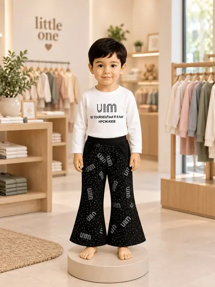 Kids White T-Shirt & Black Wide-Leg Trousers Set — 3pc (2 tops + 1 trouser)