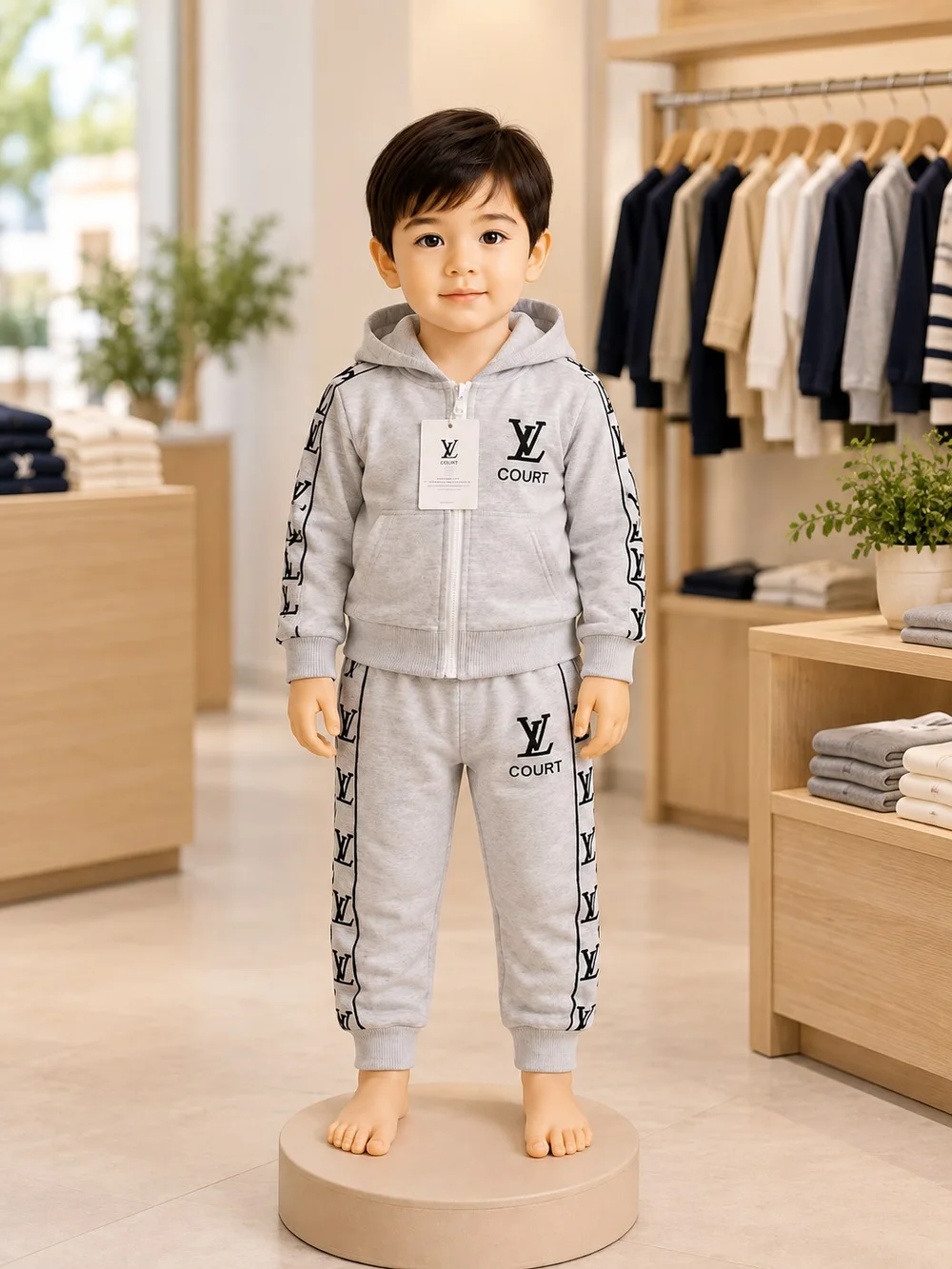 Kids White Top & Grey Jogger Set — 3pc (2 tops + 1 trouser), additional view