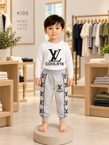 Kids White Top & Grey Jogger Set — 3pc (2 tops + 1 trouser)