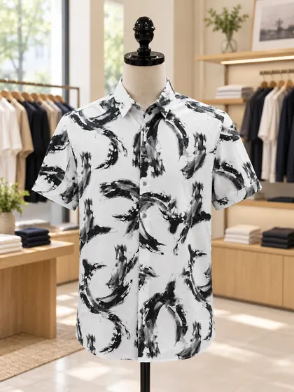 Abstract Print Short-Sleeve Button-Up Shirt