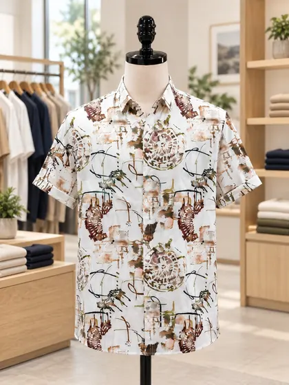 Artistic Print Short-Sleeve Button-Up Shirt
