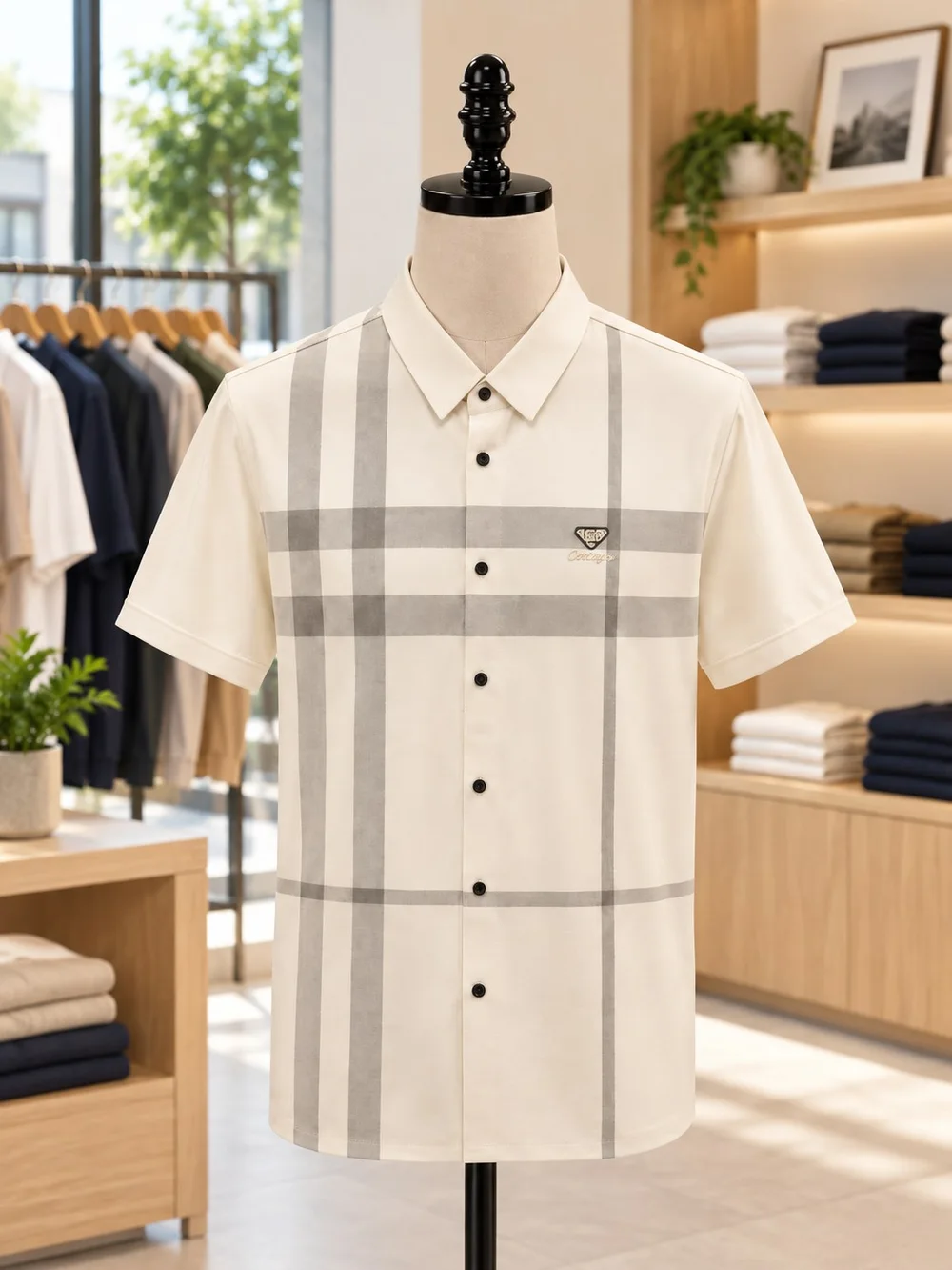 Classic Checkered Short-Sleeve Button-Up Shirt