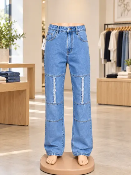 Premium Distressed Straight-Leg Jeans